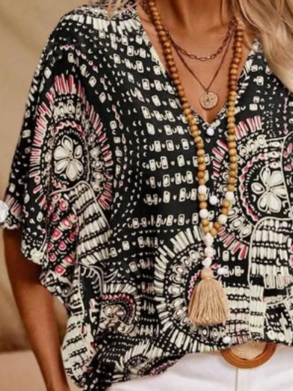 Printed V-Neck Half Sleeve Top