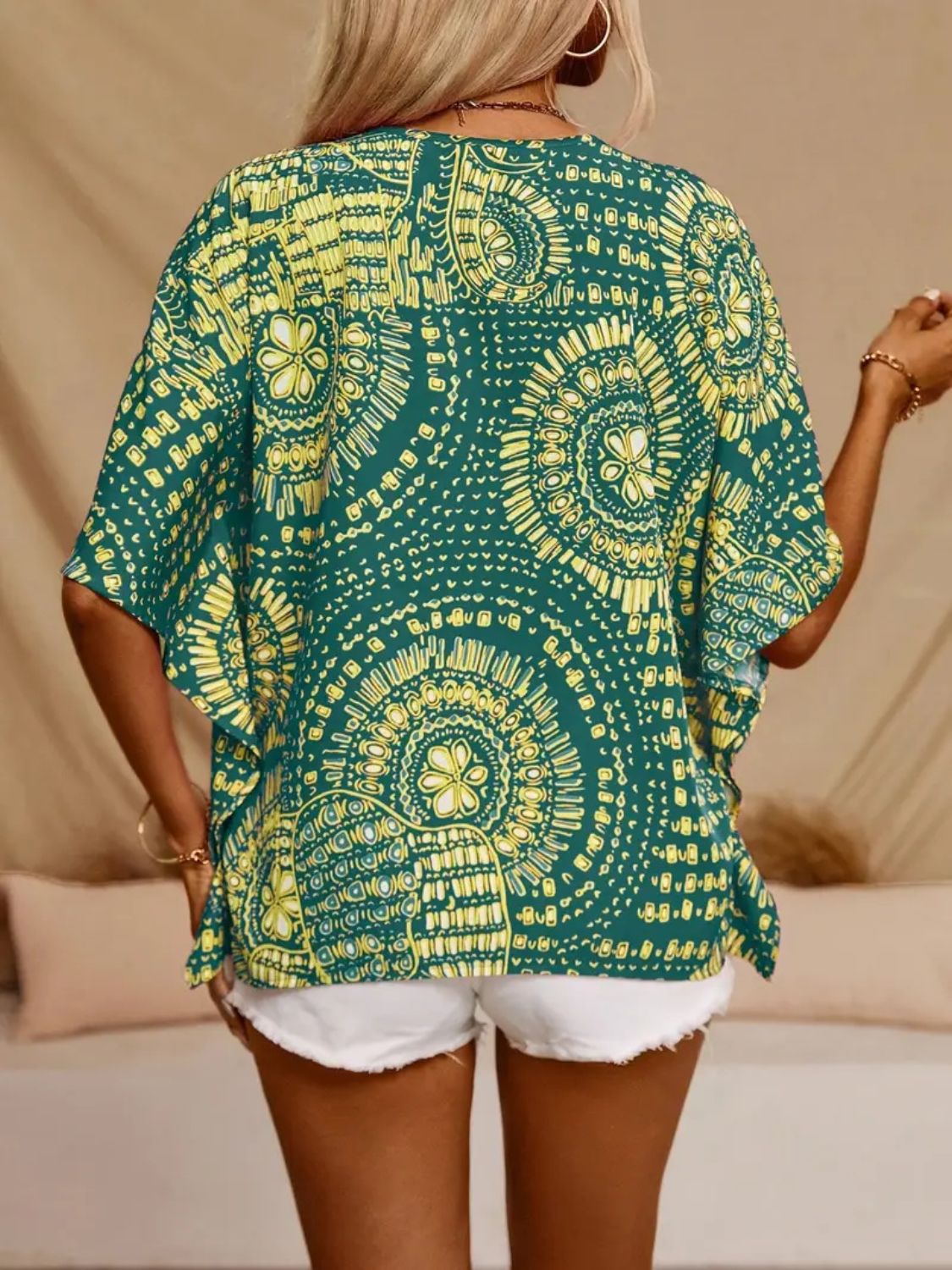 Printed V-Neck Half Sleeve Top